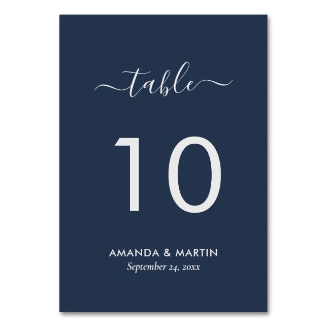 Tarjeta De Mesa Guión moderno azul marino y plateado (Anverso)