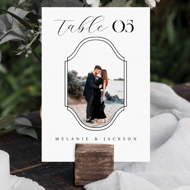 Tarjeta De Mesa Guión moderno Elegante marco de foto de boda blanc (Subido por el creador)