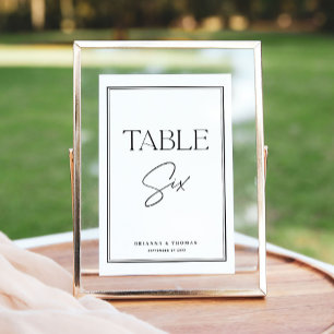Tarjeta De Mesa Guión moderno: negro y blanco número de tabla 6