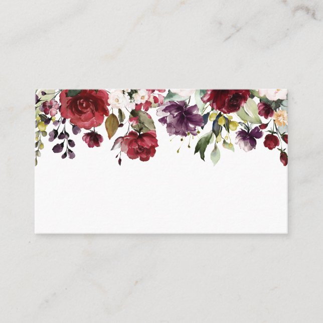 Tarjeta De Mesa Guirnalda floral de acuarela roja y púrpura boho (Anverso)