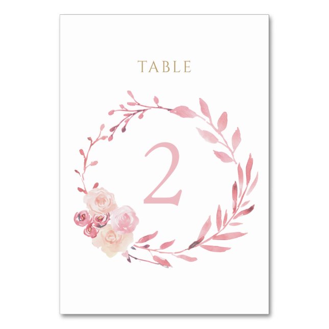 Tarjeta De Mesa guirnalda floral rosa polvorienta con número de me (Anverso)