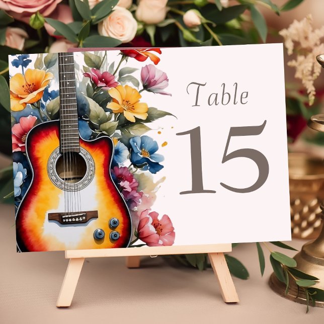 Tarjeta De Mesa Guitar Wildflower Musical Country Spring Wedding (Subido por el creador)
