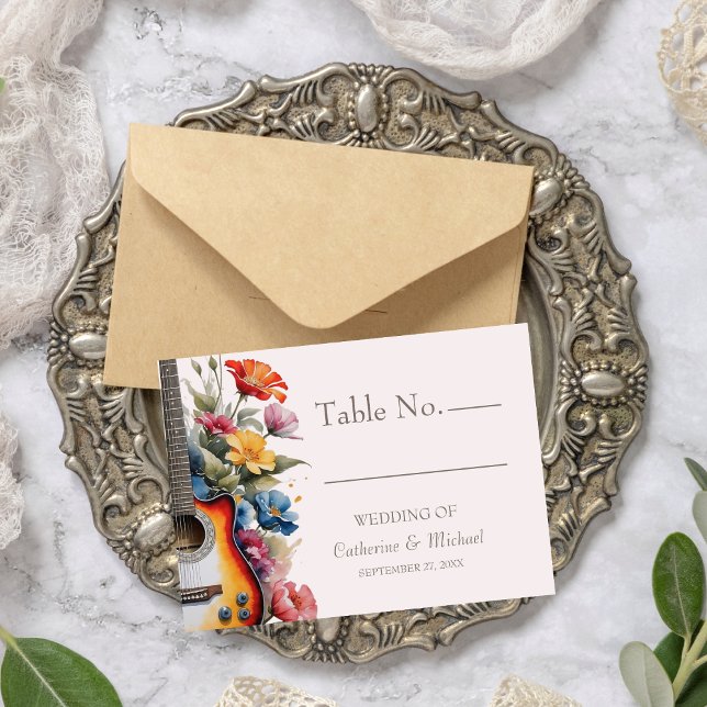 Tarjeta De Mesa Guitar Wildflower Musical Country Spring Wedding (Subido por el creador)