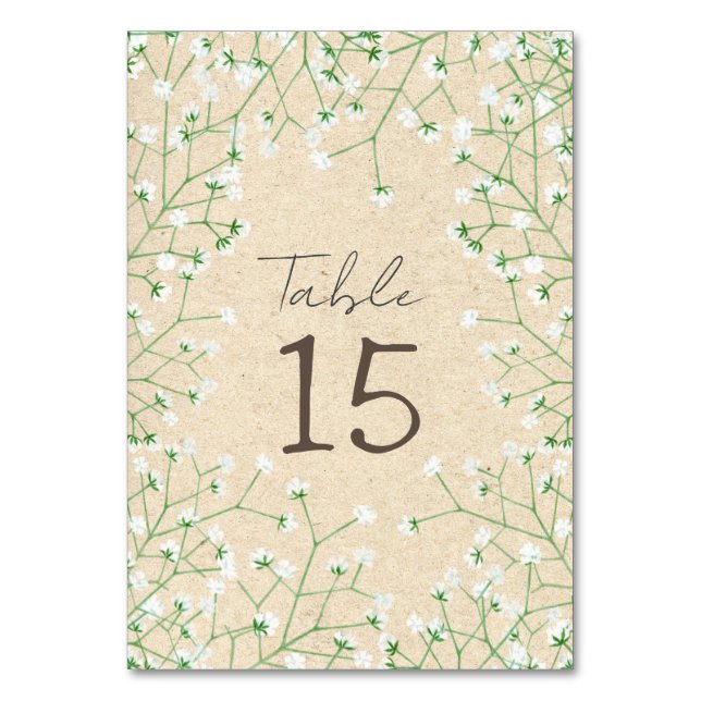 Tarjeta De Mesa Gypsophila acuarela Floral Rustic & Boho Boda (Anverso)