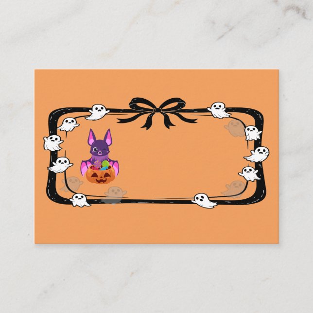 Tarjeta De Mesa Halloween Bat With Candy Orange (Anverso)