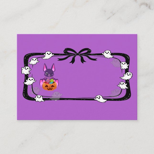 Tarjeta De Mesa Halloween Bat With Candy Purple (Anverso)