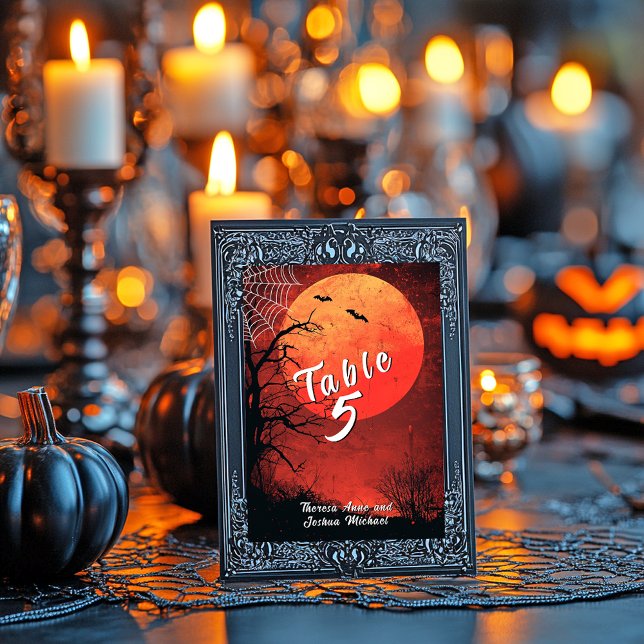 Tarjeta De Mesa Halloween Boda Bats Full Moon (Subido por el creador)
