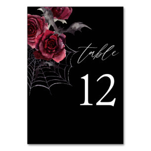 Tarjeta De Mesa Halloween de Rosas Rojas y Bats - Negro