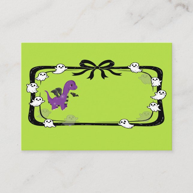 Tarjeta De Mesa Halloween Dinosaur With Bat Wings Green (Anverso)