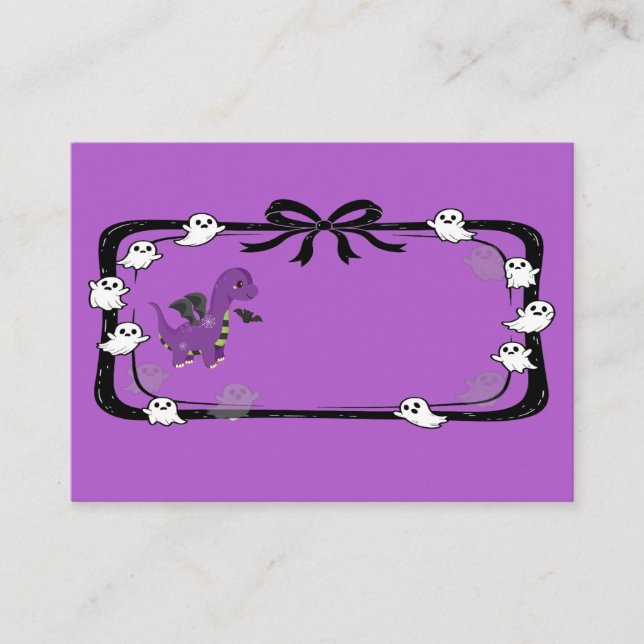 Tarjeta De Mesa Halloween Dinosaur With Bat Wings Purple (Anverso)