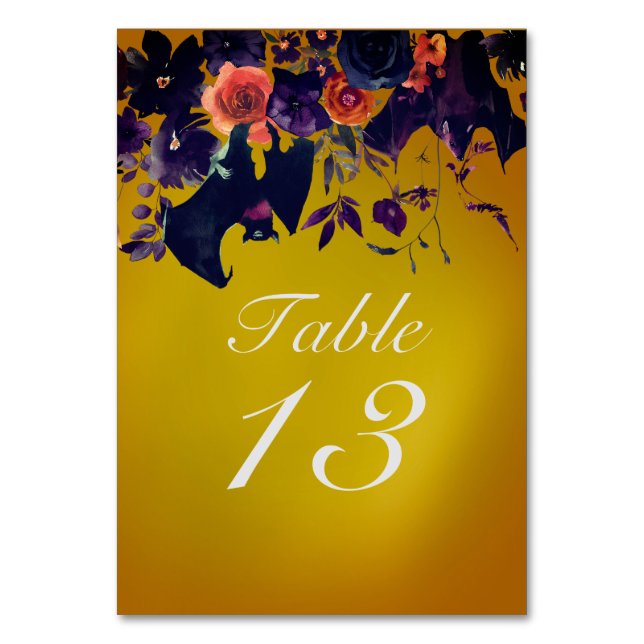 Tarjeta De Mesa Halloween Gold Dark Floral (Anverso)