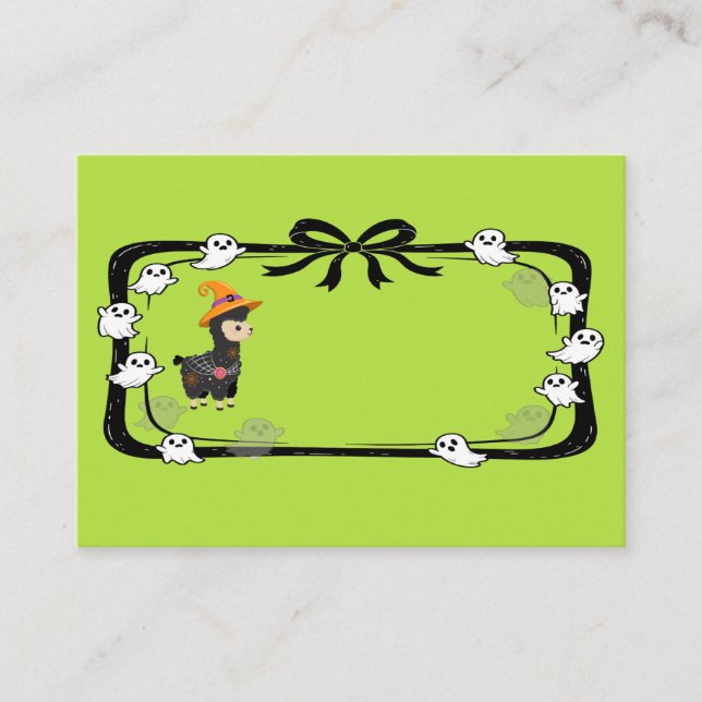 Tarjeta De Mesa Halloween Llama Wearing Witch Hat Green (Anverso)