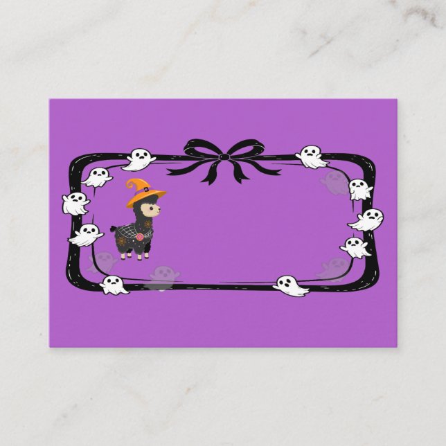 Tarjeta De Mesa Halloween Llama Wearing Witch Hat Purple (Anverso)