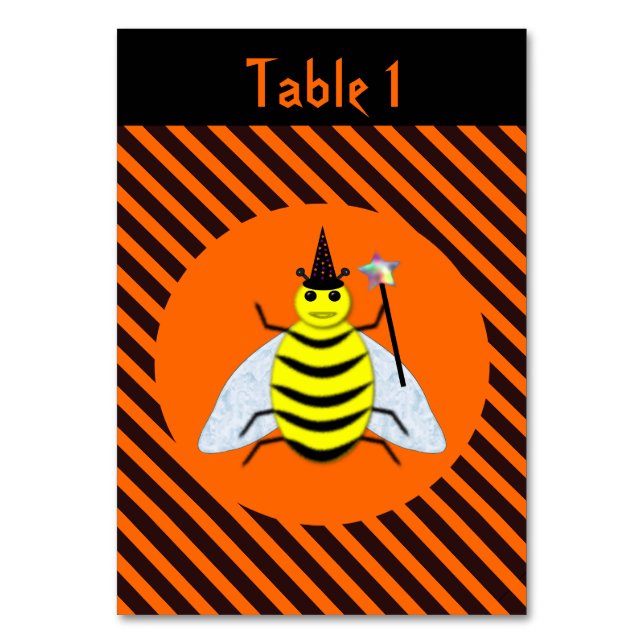Tarjeta De Mesa Halloween Magic Bee Witch Naranja y Black Stripes (Anverso)