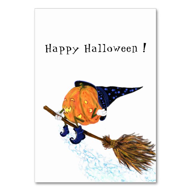 Tarjeta De Mesa Halloween Número de tabla Brujas Calabaza Flor (Anverso)