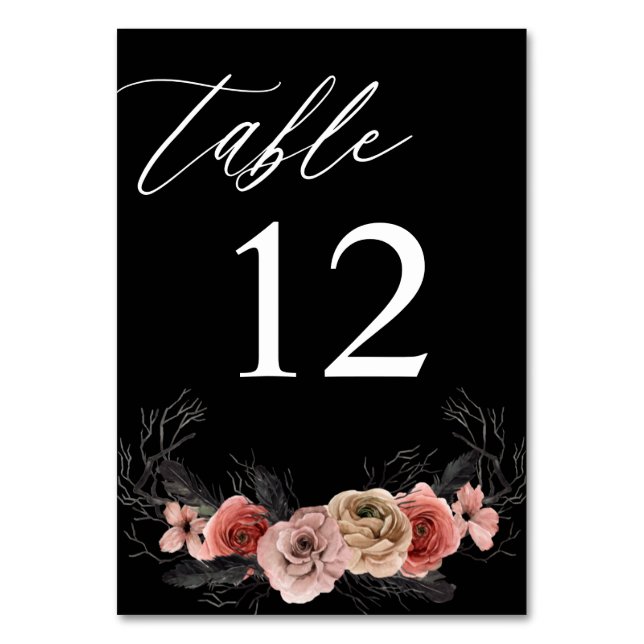 Tarjeta De Mesa Halloween Pink & Black Floral Table Number - Negro (Anverso)