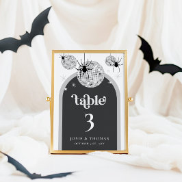 Tarjeta De Mesa Halloween Retro Disco Spiders & Disco Ball Boda