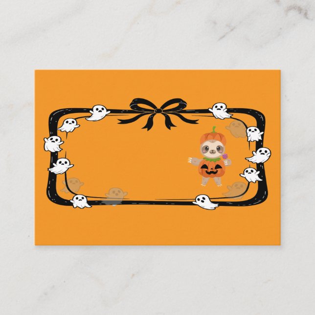 Tarjeta De Mesa Halloween Sloth In Pumpkin Costume Orange (Anverso)