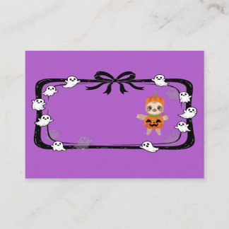 Tarjeta De Mesa Halloween Sloth In Pumpkin Costume Purple