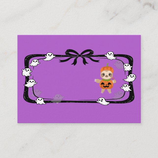 Tarjeta De Mesa Halloween Sloth In Pumpkin Costume Purple (Anverso)