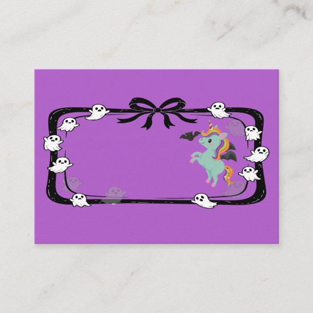 Tarjeta De Mesa Halloween Unicorn Greeting Bat Purple (Anverso)