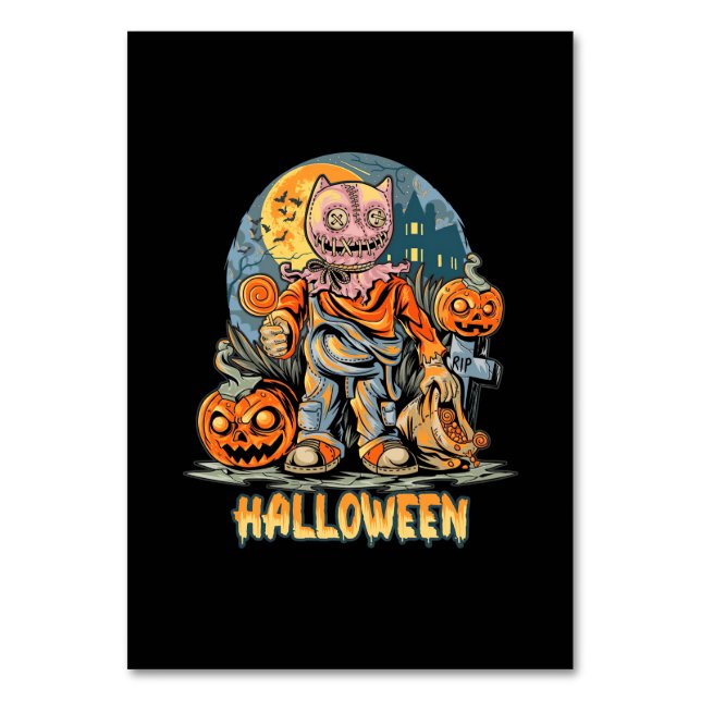 Tarjeta De Mesa Halloween Y Cat (Anverso)