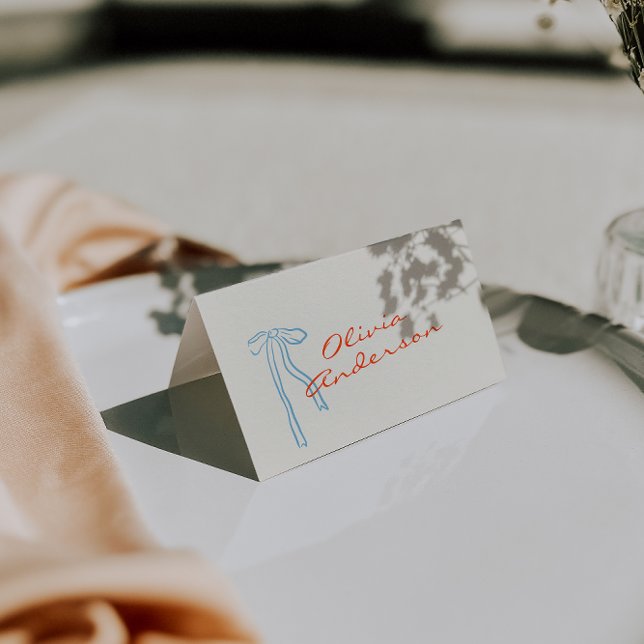 Tarjeta De Mesa Hand Drawn Orange Blue Bow Wedding Place Cards (Subido por el creador)
