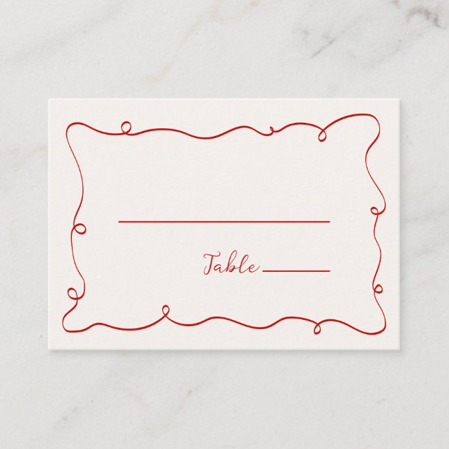 Tarjeta De Mesa Hand Drawn Squiggle Frame Red (Anverso)
