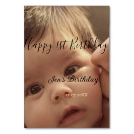 Tarjeta De Mesa Happy 1st birthday name photo date stylish calligr
