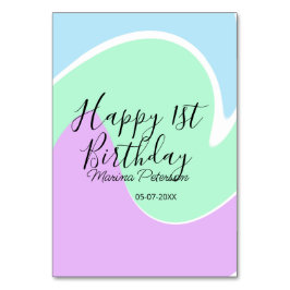 Tarjeta De Mesa Happy 1st birthday pink green blue acrylic pour