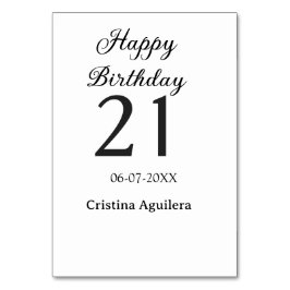 Tarjeta De Mesa Happy 21st birthday bold letter simple name minima