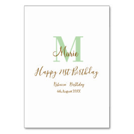 Tarjeta De Mesa Happy 21st Birthday green add name monogram brown