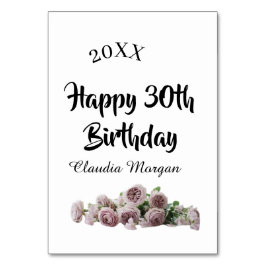 Tarjeta De Mesa Happy 30th birthday pink white mauve floral name y
