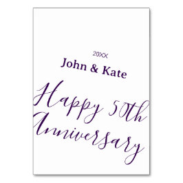 Tarjeta De Mesa Happy 50th anniversary purple name year simple 