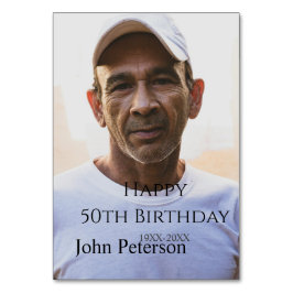 Tarjeta De Mesa Happy 50th birthday name photo year man simple min