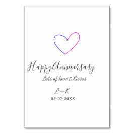 Tarjeta De Mesa Happy anniversary pink blue heart name date simple