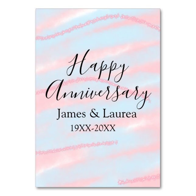 Tarjeta De Mesa Happy anniversary wedding name date year pastel  (Anverso)