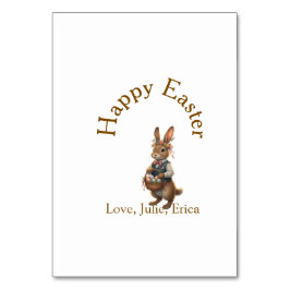 Tarjeta De Mesa Happy Easter brown bunny with eggs love add name 