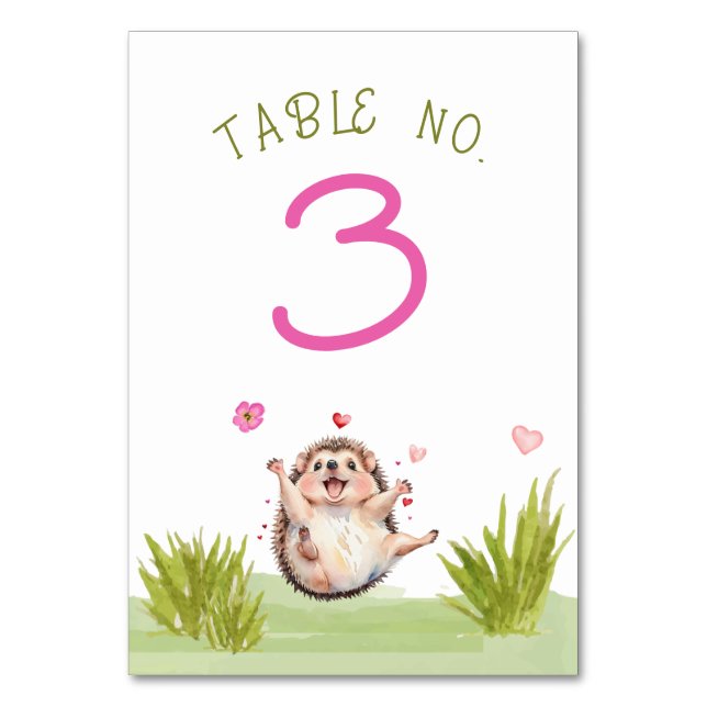 Tarjeta De Mesa Happy Hedgehog Garden Fiesta Baby Shower (Anverso)