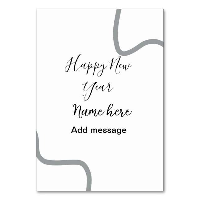 Tarjeta De Mesa Happy new year name message gray simple holiday  (Anverso)