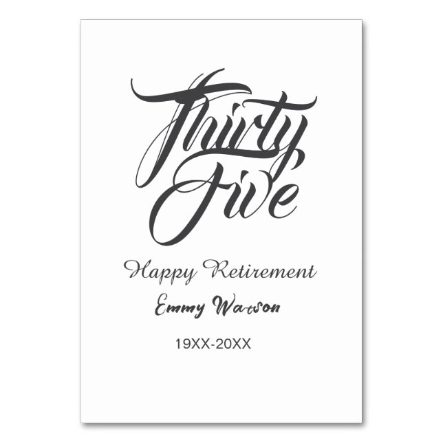 Tarjeta De Mesa Happy retirement bold letter name year elegant sim (Anverso)