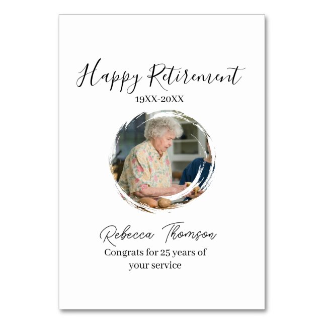 Tarjeta De Mesa Happy retirement year name circle photo retired (Anverso)