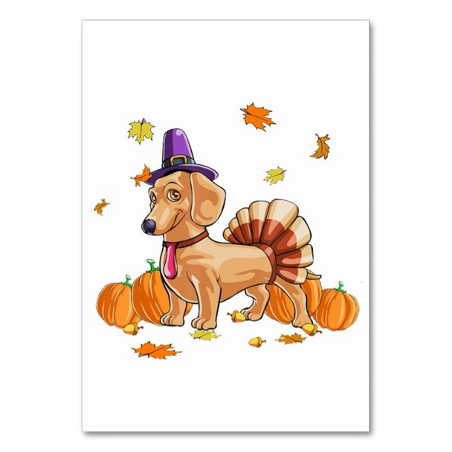 Tarjeta De Mesa Happy Thanksgiving Dachshund Turkey Costume T  Fun (Anverso)