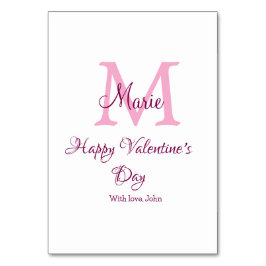 Tarjeta De Mesa Happy valentine's day monogram pink name love girl