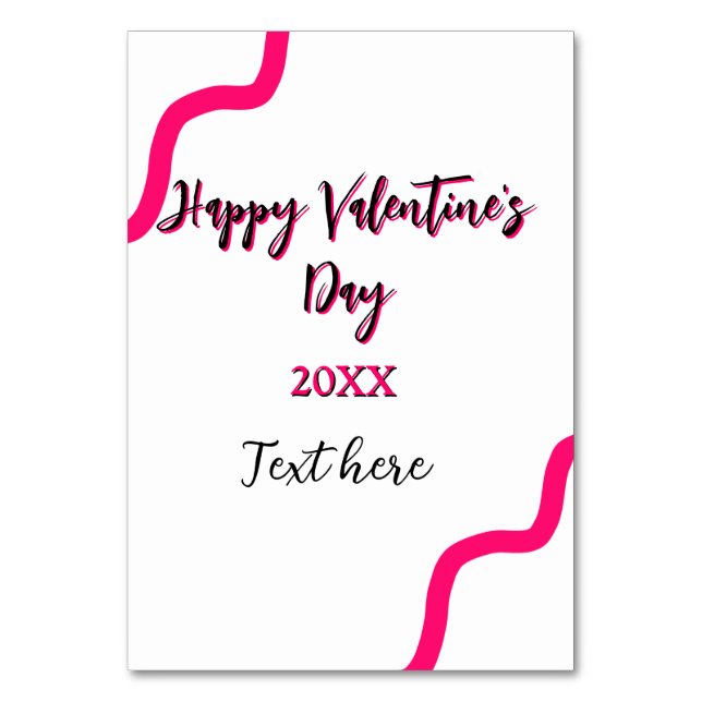 Tarjeta De Mesa Happy Valentine's day pink black spiral bold lette (Anverso)