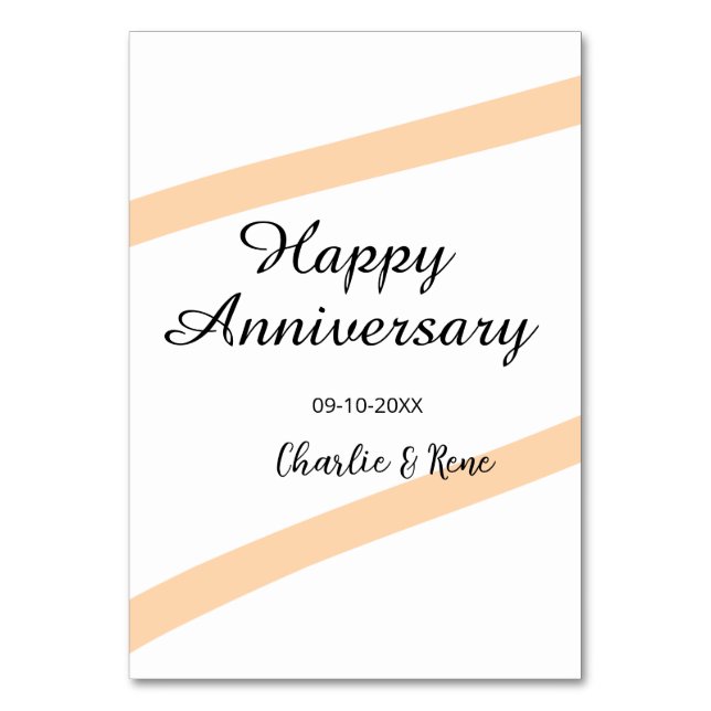 Tarjeta De Mesa Happy wedding anniversary orange pastel lines name (Anverso)