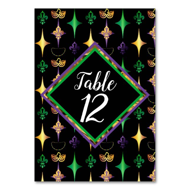 Tarjeta De Mesa Harlequins Beads Mask Fleur de Lis Mardi Gras (Anverso)