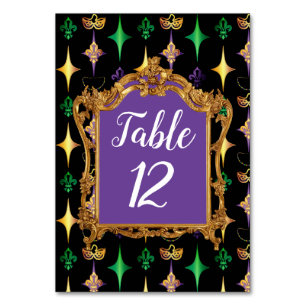 Tarjeta De Mesa Harlequins Beads Mask Fleur de Lis Mardi Gras