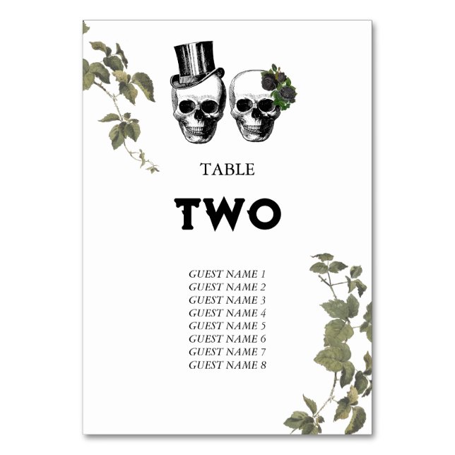 Tarjeta De Mesa Hasta la muerte Boda de cráneos florales góticos e (Anverso)