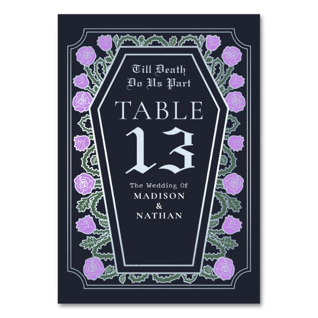 Tarjeta De Mesa Hasta la muerte Lilac Rosa Boda gótico azul (Anverso)